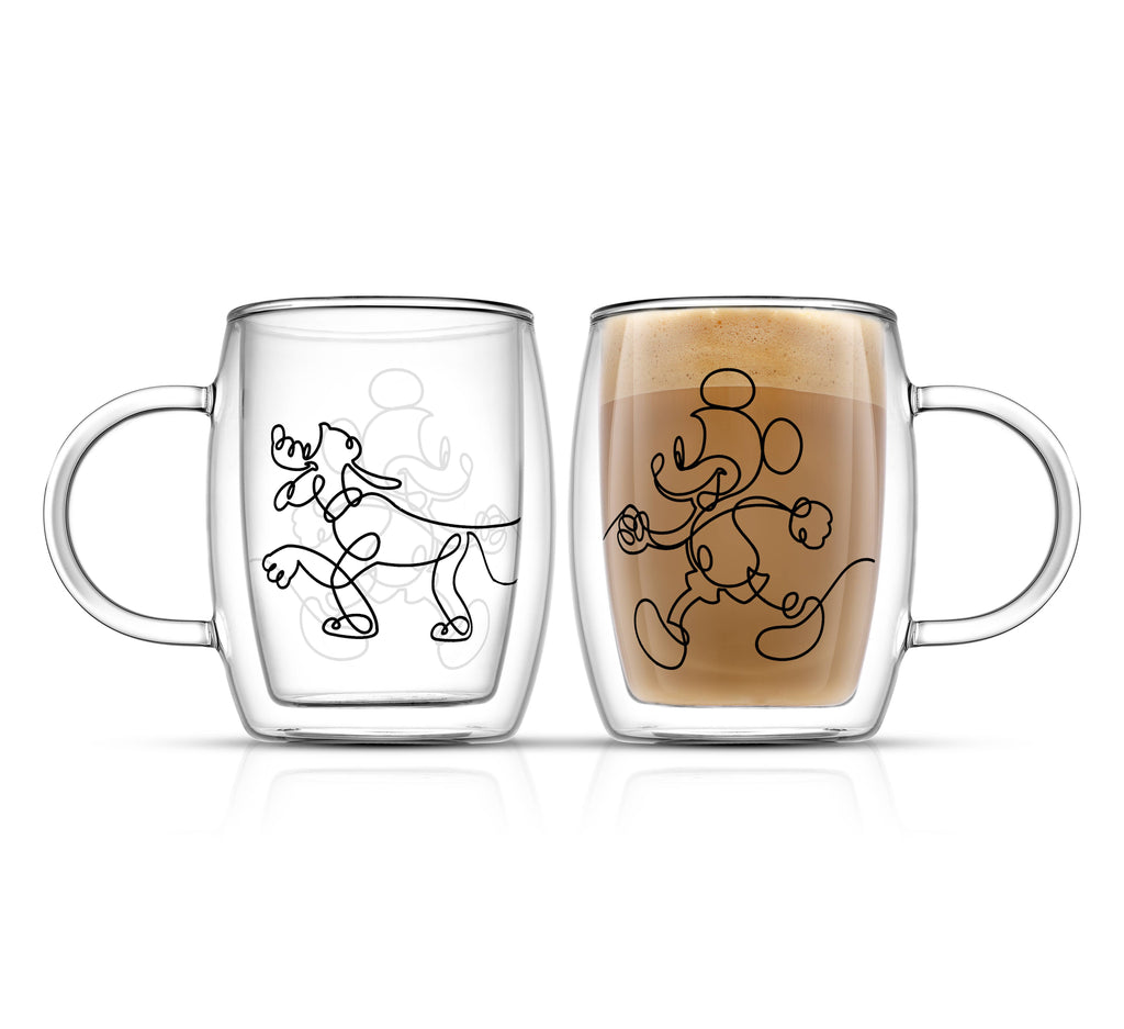 Disney Mickey and Pluto Coffee Glasses 13.5oz - Set of 2 Glass JoyJolt 