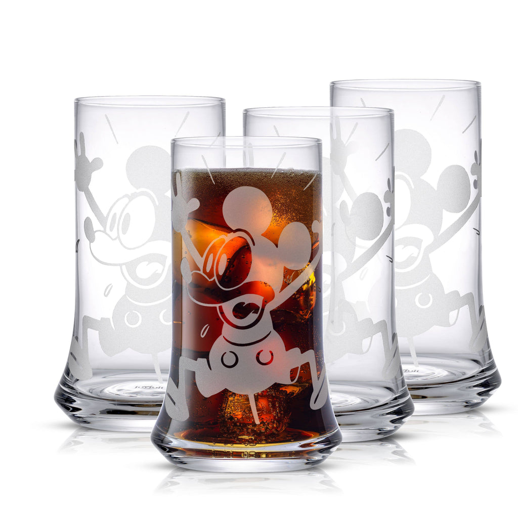 Disney Mickey Mouse Yikes Highball Glasses, Set of 4 Glass JoyJolt 